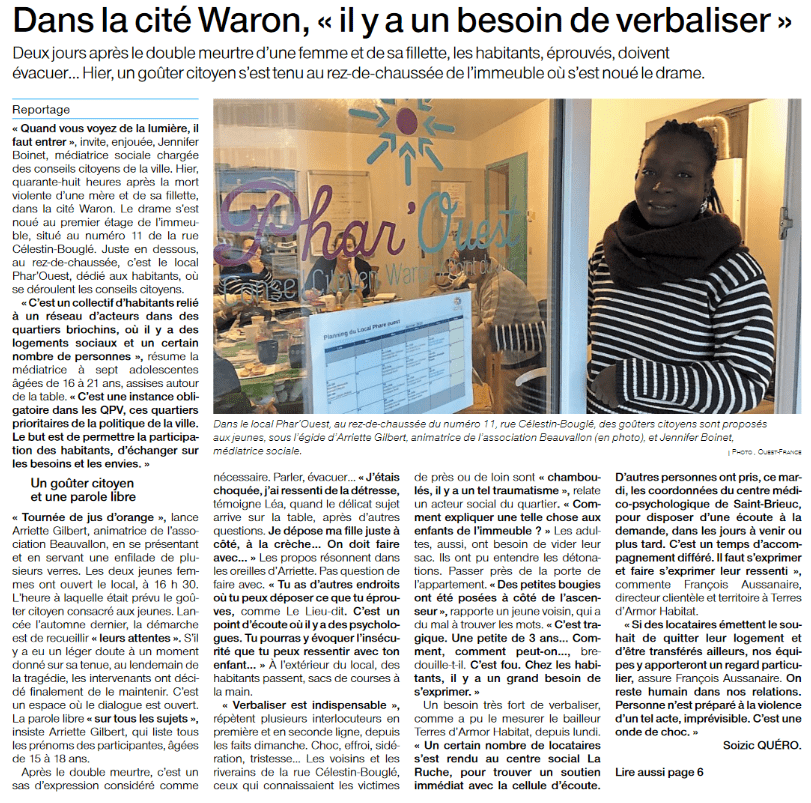 “Dans la cité Waron, il y a besoin de verbaliser”– Article Ouest-France 25/01/2023
